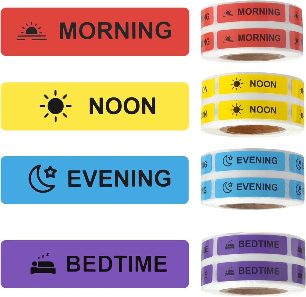 약 스티커 약물 지침 라벨 영구 종이 라벨 AM NOON PM for Pill case Planner 0.4 * 1.6inch (Morning Noon Evening Bedtime)