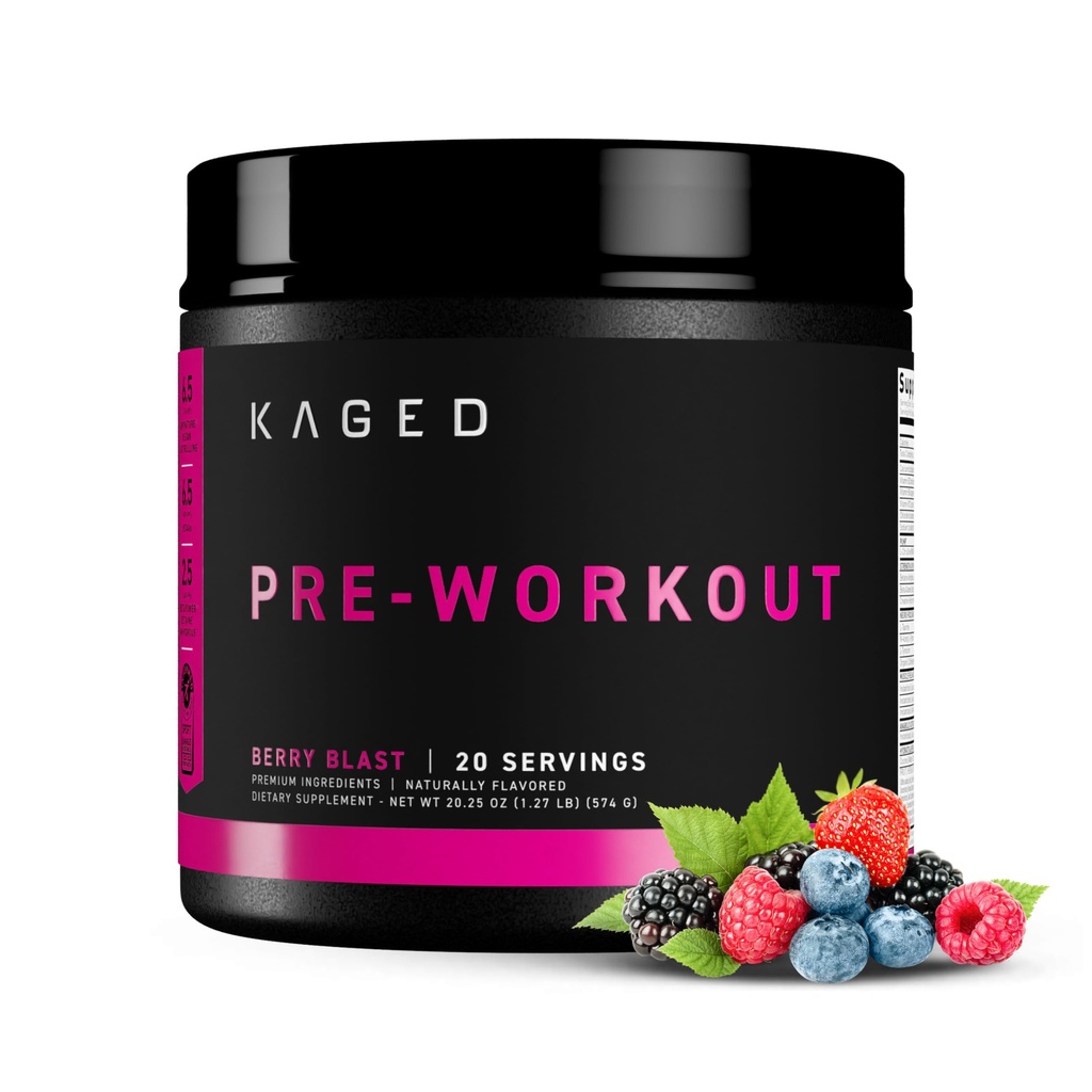 Kaged Original Pre Workout Powder | Berry Blast | Creatine, Beta Alanine, L-Citrulline, BCAA를 사용한 사전 운동 | 274 mg Organic Caffeine | 남성용 사전 보조제 | 20 인분