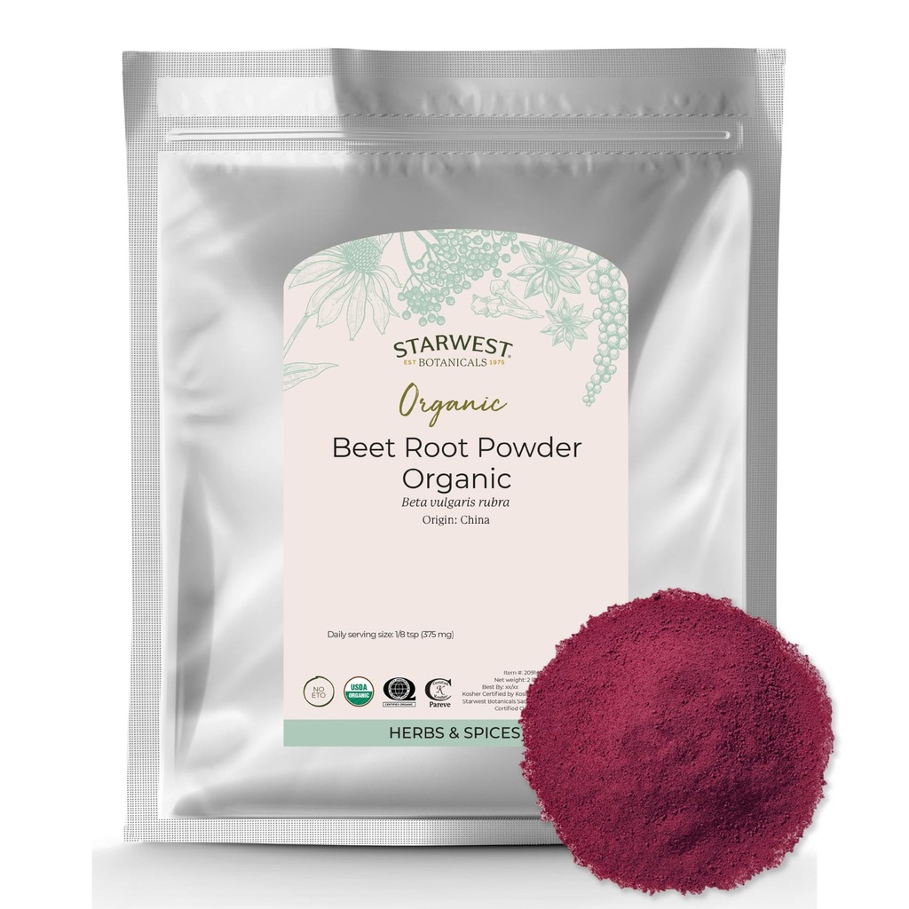 Starwest Botanicals Organic Beet Root Powder for Men & Women - Juice, Smoothies, & Tea, Natural Energy Support, Ground Beet Root, 공인 Kosher, Non-GMO - 대량 2 lb Bag 사용