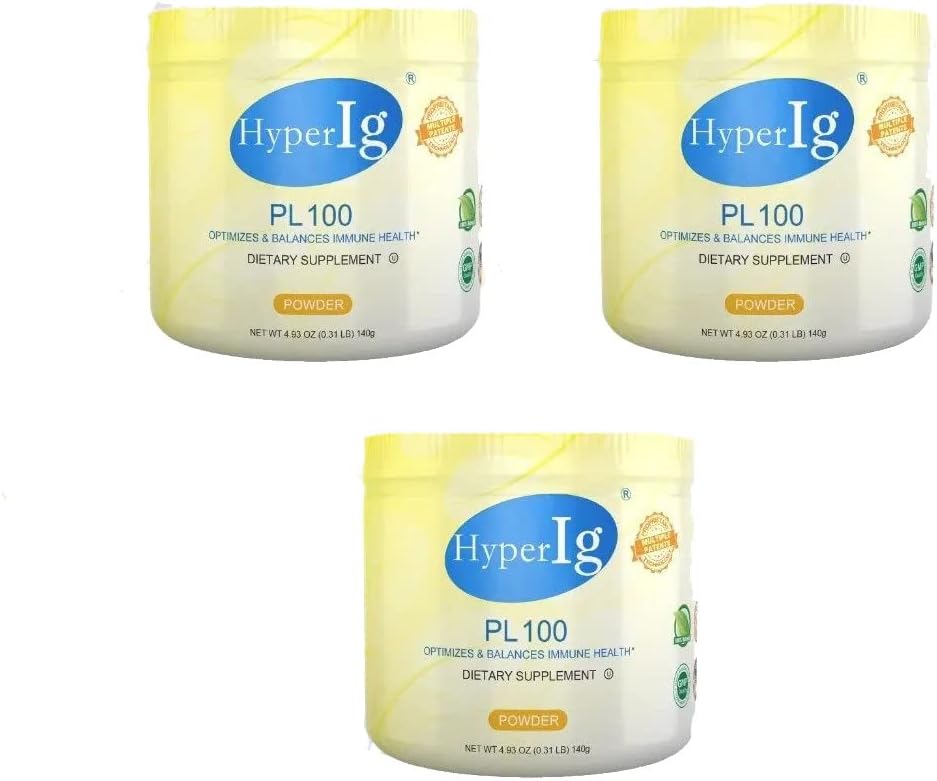 PL-100 계란 단백질 분말, Hyperimmune 계란 보충 교재, 140g - 면역 부스트, 소화 건강, 합동 배려, 에너지 & 근육 힘, 글루텐 자유로운 3 용기