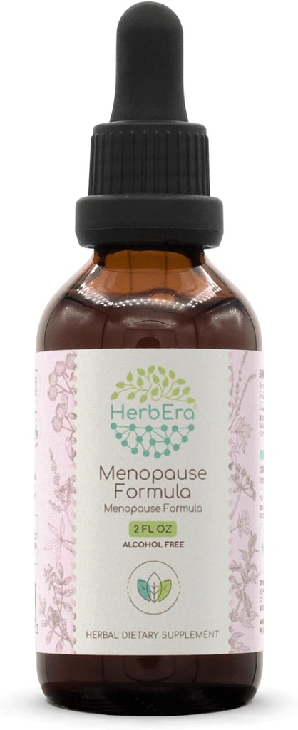 HerbEra Menopause 공식 B60 알콜 자유로운 추출물 Tincture의 집중된 액체 하락 자연적인 Vitex 베리, Licorice 뿌리, Motherwort, Dong Quai 뿌리, Burdock 뿌리, 까만 Cohosh 뿌리. 2개 Fl Oz