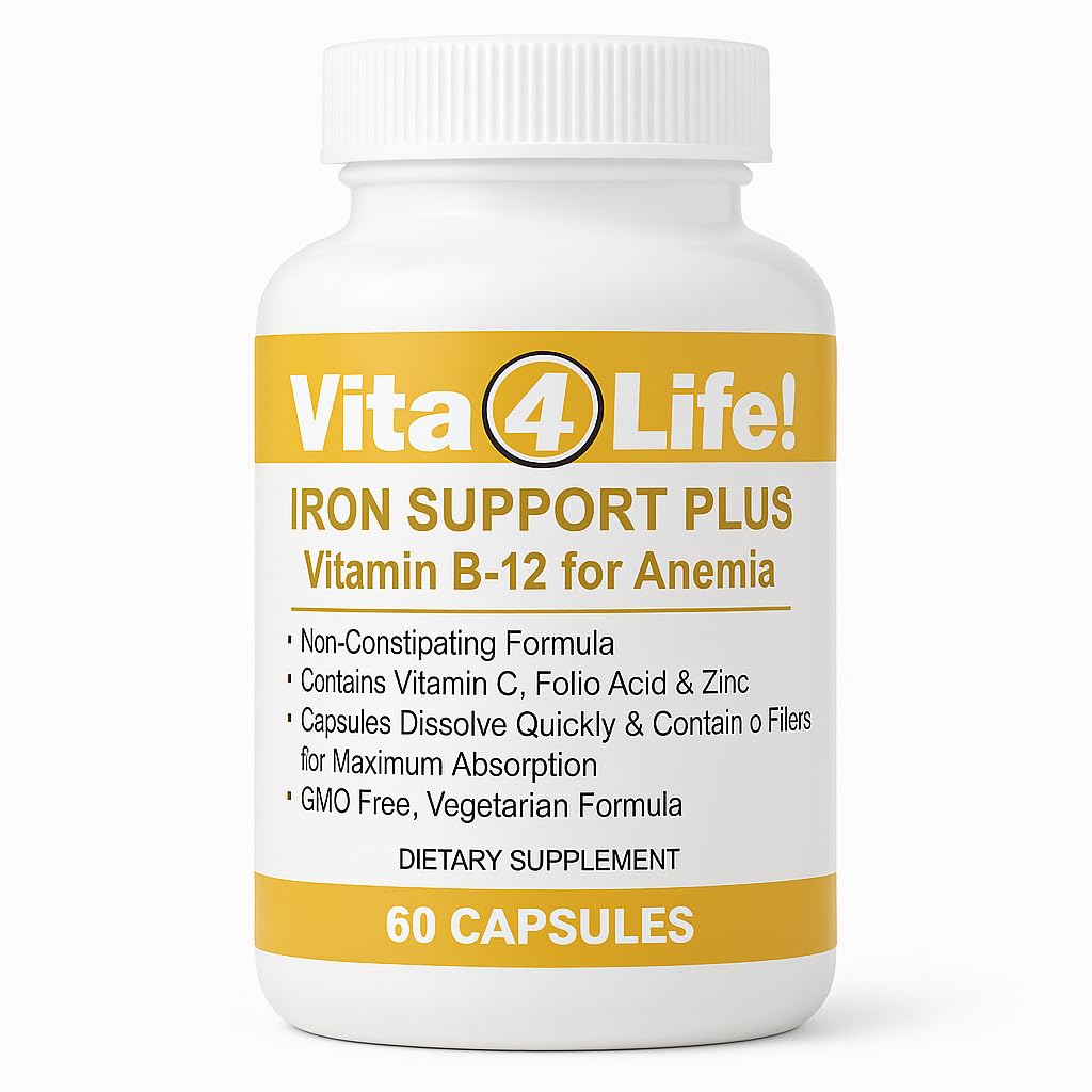 Vita4Life!® Iron Support Plus - 비타민 C, B-12, 페놀 산 및 아연 - 60 캡슐 - 적혈구 지원 및 에너지를위한 비 규정식 공식 - 채식 및 GMO - 무료