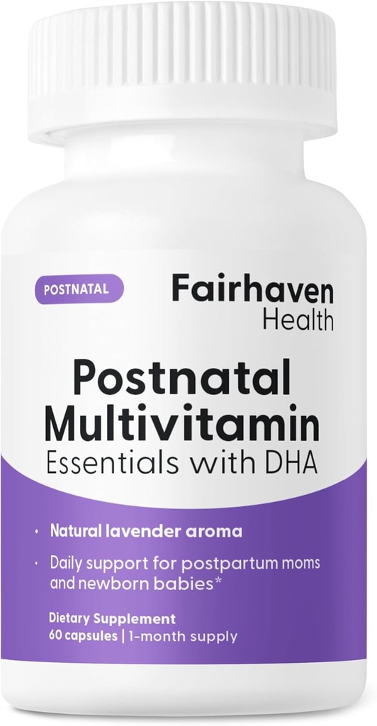 Fairhaven Health Postnatal Multivitamin Essentials | Vegan Daily Multivitamin for Postpartum Women | Breastfeeding Mother and Baby Development Support | 글루텐, 유제품 무료 | 비 GMO | 60 캡슐