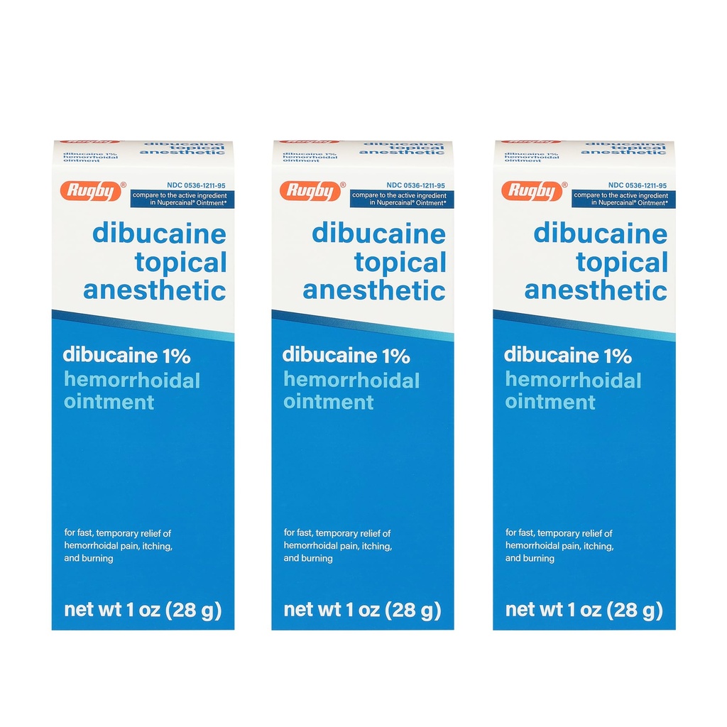 럭비 Dibucaine 화제 마취 1% 치질 연고 - 가려움증과 화상을 위한 고통 구호 크림, 치질 처리, 반대로 Itch 크림 1 Oz (3 팩)