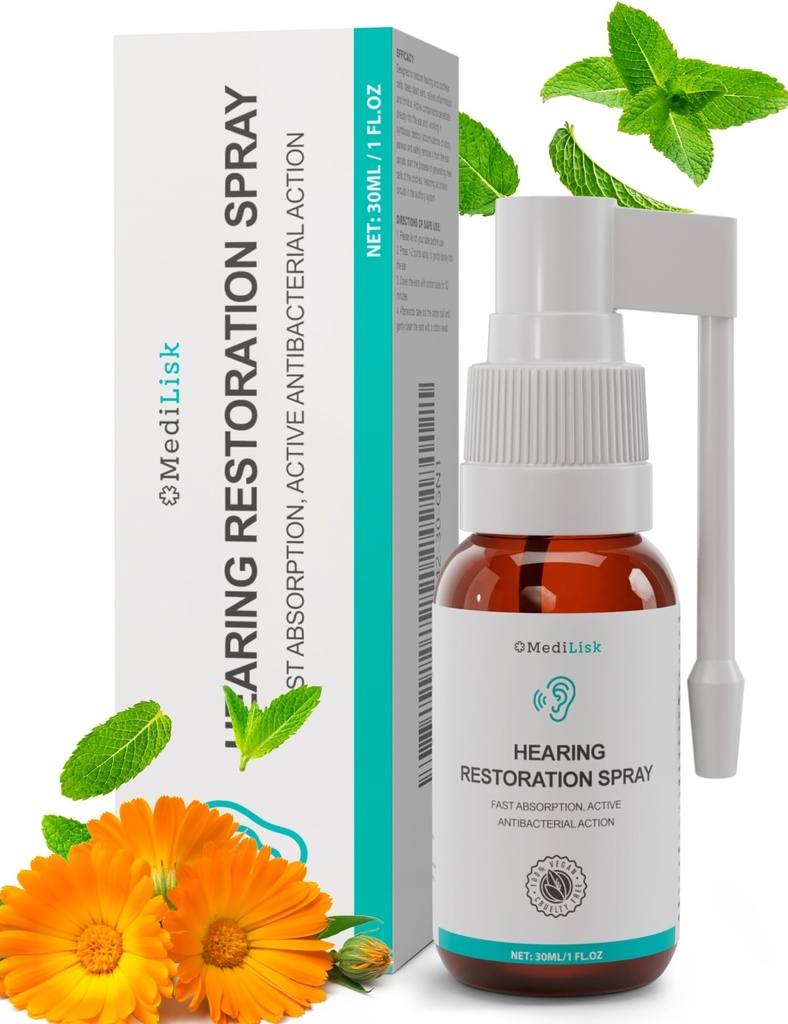 Medilisk Hearing Restoration Spray – Earwax Cleaning & Ear Care Solution | Harsh Chemicals, Gentle for Sensitive Ears | 간편한 스프레이 어플리케이션, 1 Fl.Oz