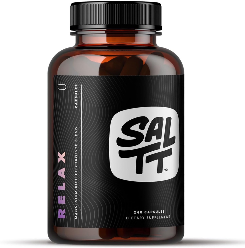SALTT Relax - 마그네슘 캡슐 보충 - 203mg 이오니아 마그네슘 염화물 w / 나트륨, 칼륨, 일렉트로이트 - 채식, 설탕 및 글루텐 무료 - 240 카운트 - Keto Chow