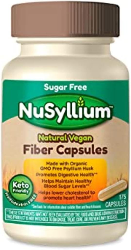 NuSyllium Psyllium Husk 캡슐, 유기, USDA Sugar Free, Vegan, 175 Count, Keto-Friendly Dietary Fiber Supplement, Digestive Health*를 촉진하는 데 도움이됩니다.
