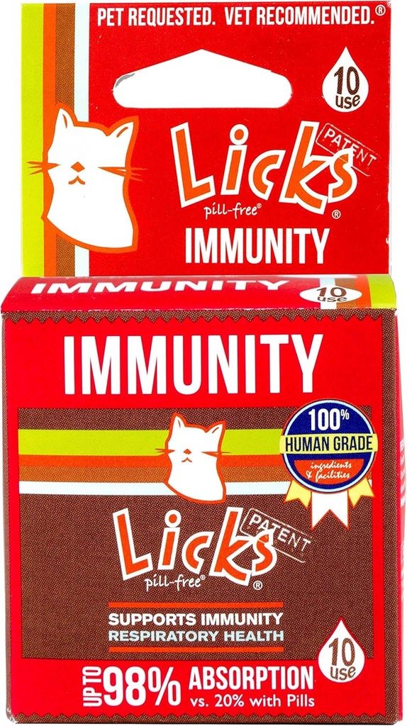 Licks Pill-Free Cat Immunity - 면역 지원 고양이 공급 - 호흡 보조 식품 - 건강 용품 - 젤 패킷 - 10 사용