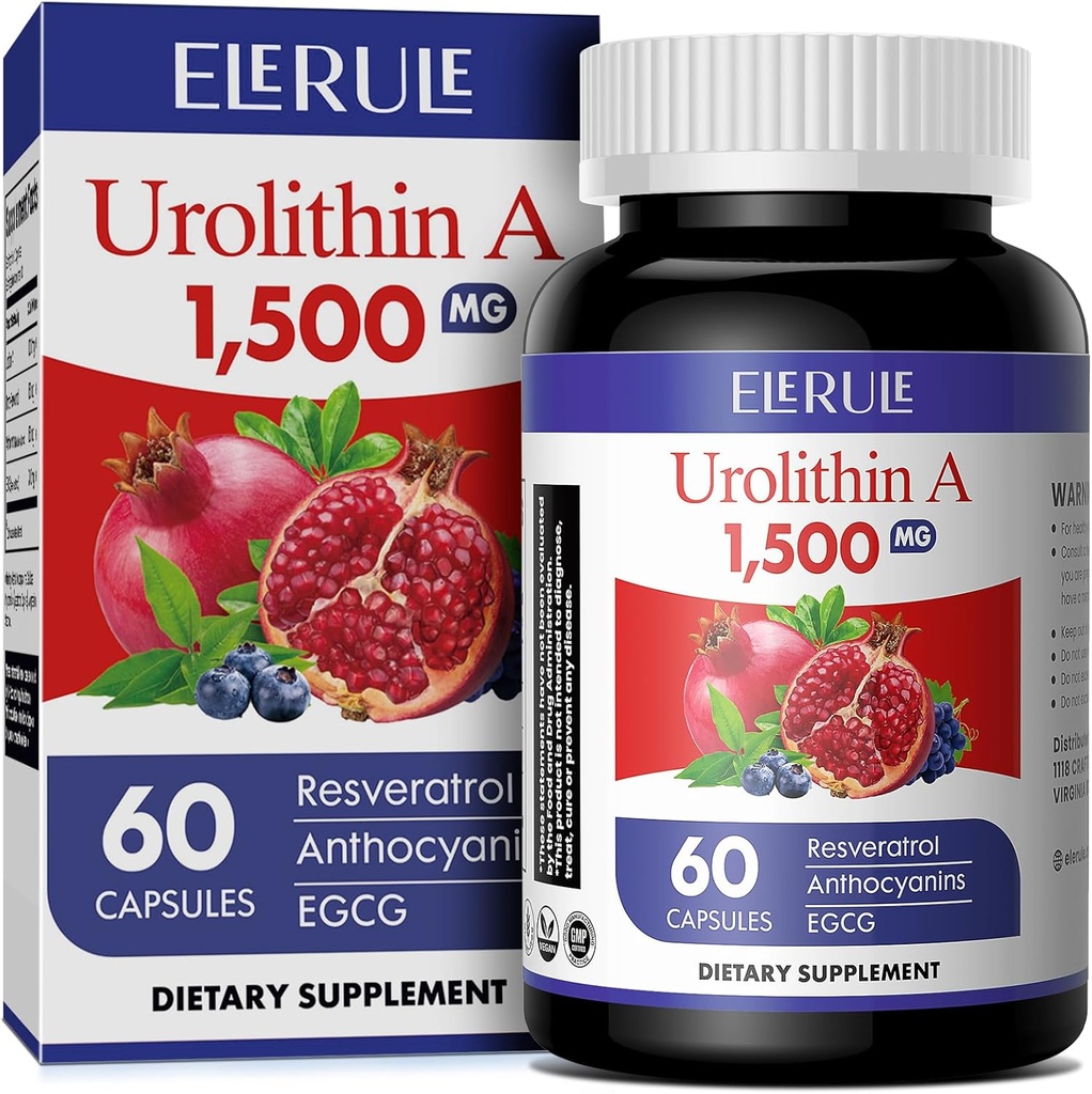 Urolithin 보충 1000 mg 플러스 Trans-Resveratrol, Anthocyanins, 녹차, 건강한 노후화, 지원 셀룰러 및 에너지 남자 & 여자, 60 캡슐-71