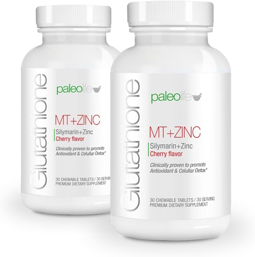 PaleoLife Premium Glutathione + 우유 이틀 + 아연 - 60 Chewable Tablets, Cherry flavor (2-Pack)