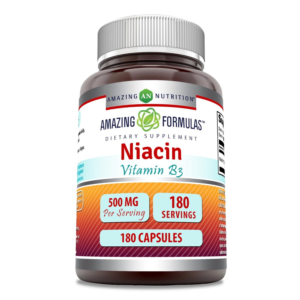 놀라운 수식 Niacin 보충 | 500 Mg Per 서빙 | 180 캡슐 | Non-GMO | 글루텐 프리 | 미국에서 제작