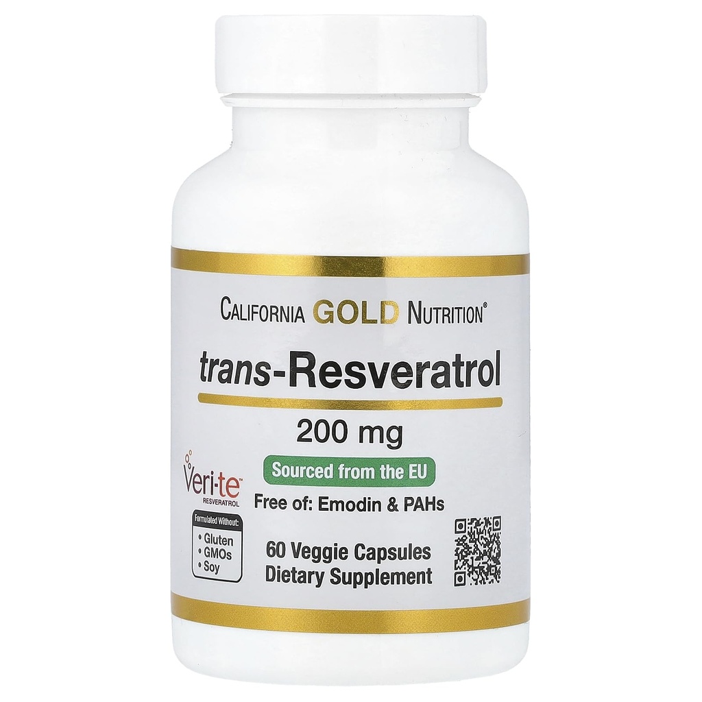 Resveratrol, 98% 순수한 Trans-Resveratrol, Emodin & PAHs의 자유로운, 이탈리아는, 200 mg, 60의 Veggie 캡슐에 넣었습니다