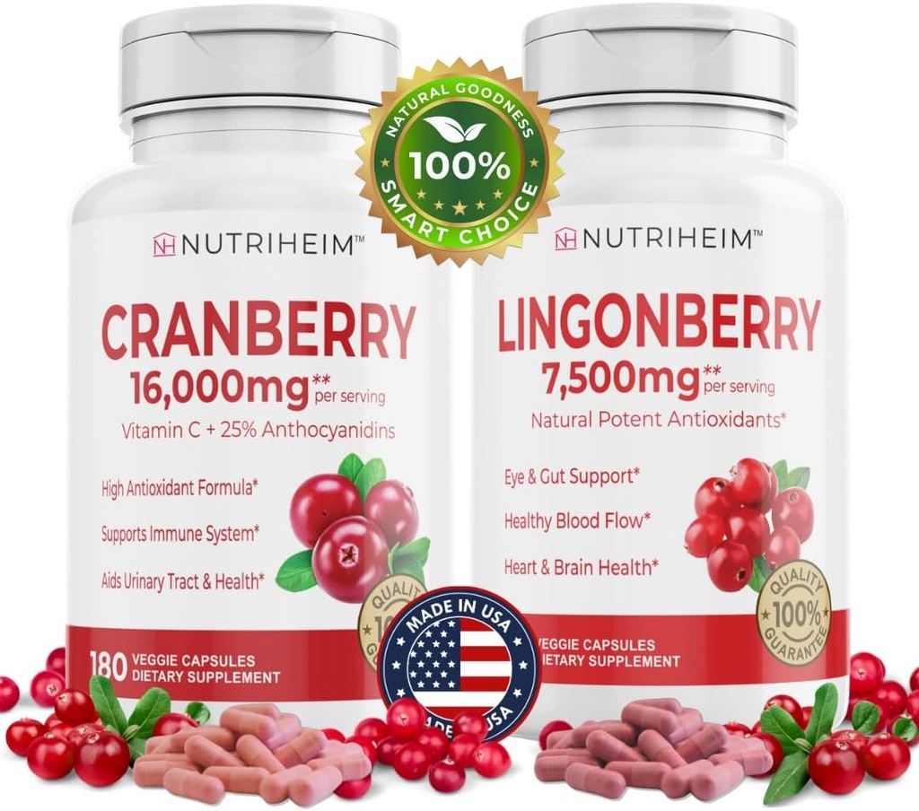 1개의 PAC 뭉치에서 모두 - 크랜베리 & Lingonberry 캡슐 - Urinary Tract를 위한 비타민 C와 25% Proanthocyanidins, Gut 건강, 산화를 억제하는 지원 - 비 GMO, 글루텐 자유로운, 채식주의자 보충교재
