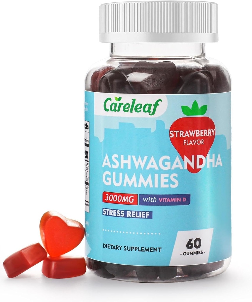 Vegan Ashwagandha Gummies-3000mg 비타민 D2를 가진 높은 힘 Ashwagandha 뿌리 추출물 | 딸기 풍미 | 60 Cts/Bottle