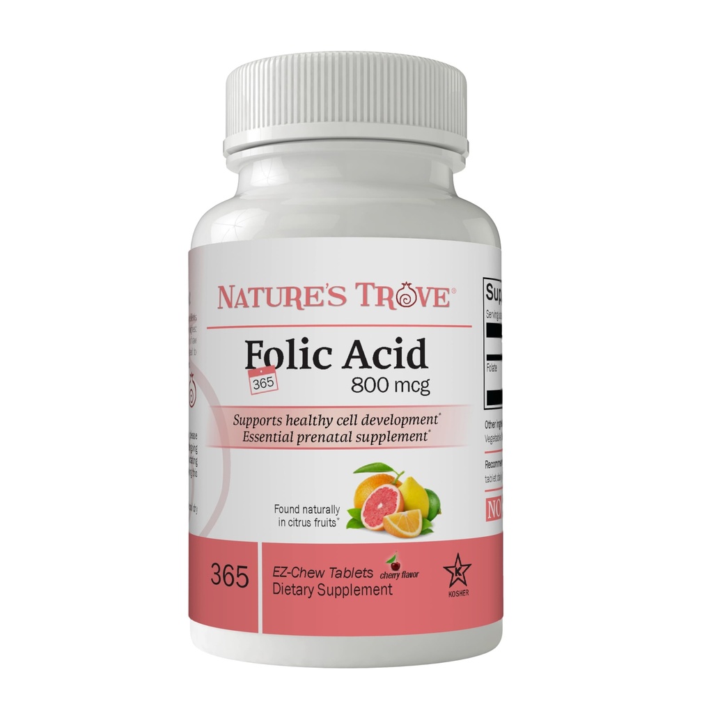 성격의 트로브 Folic 산 800 mcg (B9 비타민) 365 EZ Chew 정제 체리 풍미