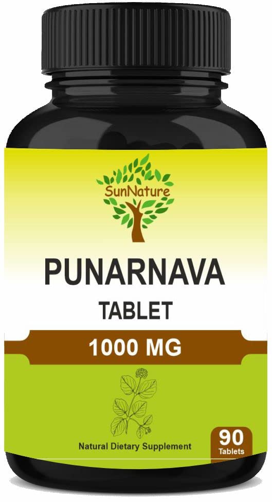 Punarnava 정제 90 정제, 1000 mg| 45 일 공급| 초본 정제| 초본 보충제|Vegan | Boerhaavia diffusa | 인도