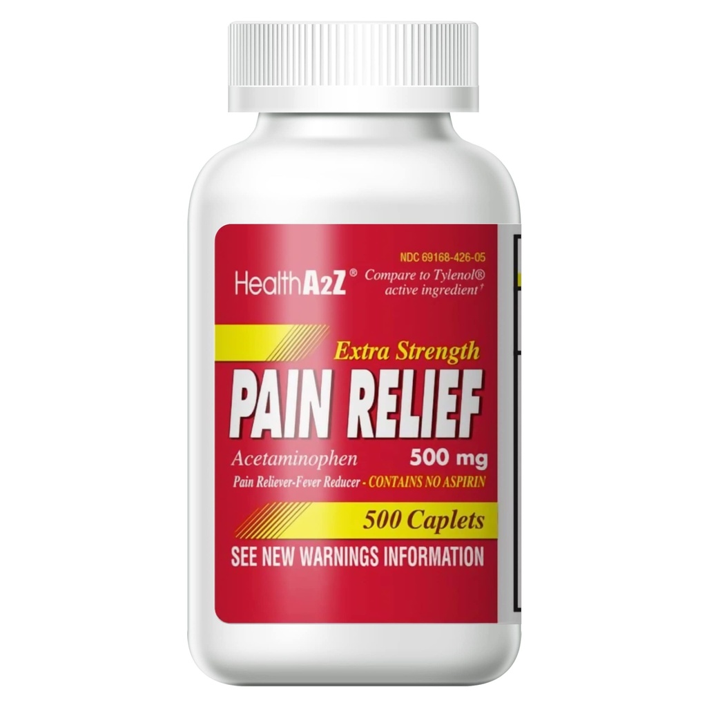 HealthA2Z® Extra Strength Pain Relief | 아세미노펜 500mg | 아스피린 없음 | Fever Reducer | Pain Reliever(500 Count)