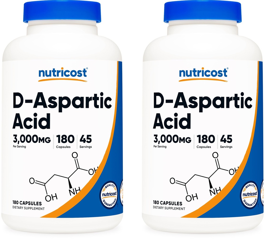 Nutricost D-Aspartic 산성 캡슐 (180 모자) (2 병)