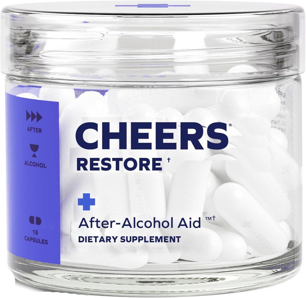 Cheers Restore | DHM + L-Cysteine와의 보충 | 음주 및 지원 후 더 나은 느낌 | 6 복용량 | Dihydromyricetin, Cysteine, 밀크 이틀, Prickly Pear, B-Vitamin, Ginger