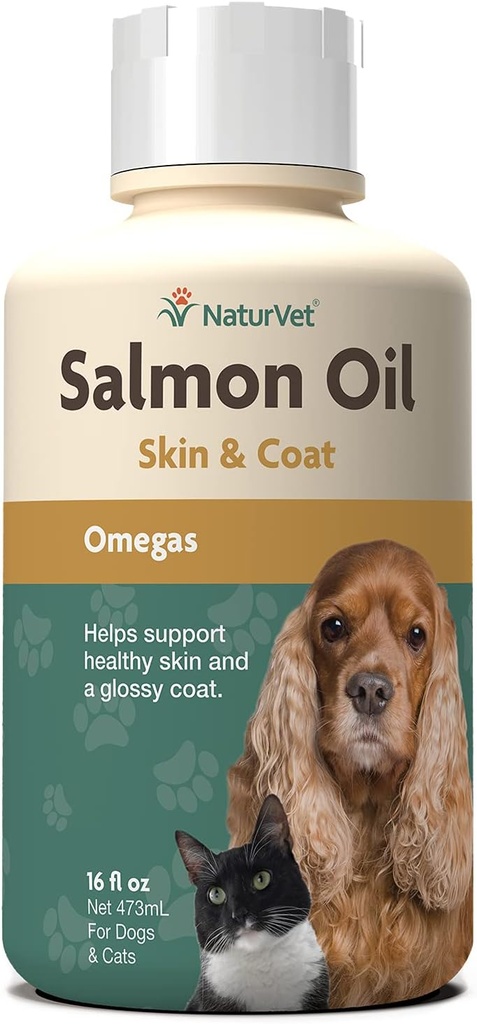 NaturVet Salmon Oil Skin Supplement for Dogs & Cats – Omega-3, 6 Fatty Acid 포함 – 건강한 피부, 광택 코트 – 개 코트 보충, 고양이 피부 보충 – 16 Oz.