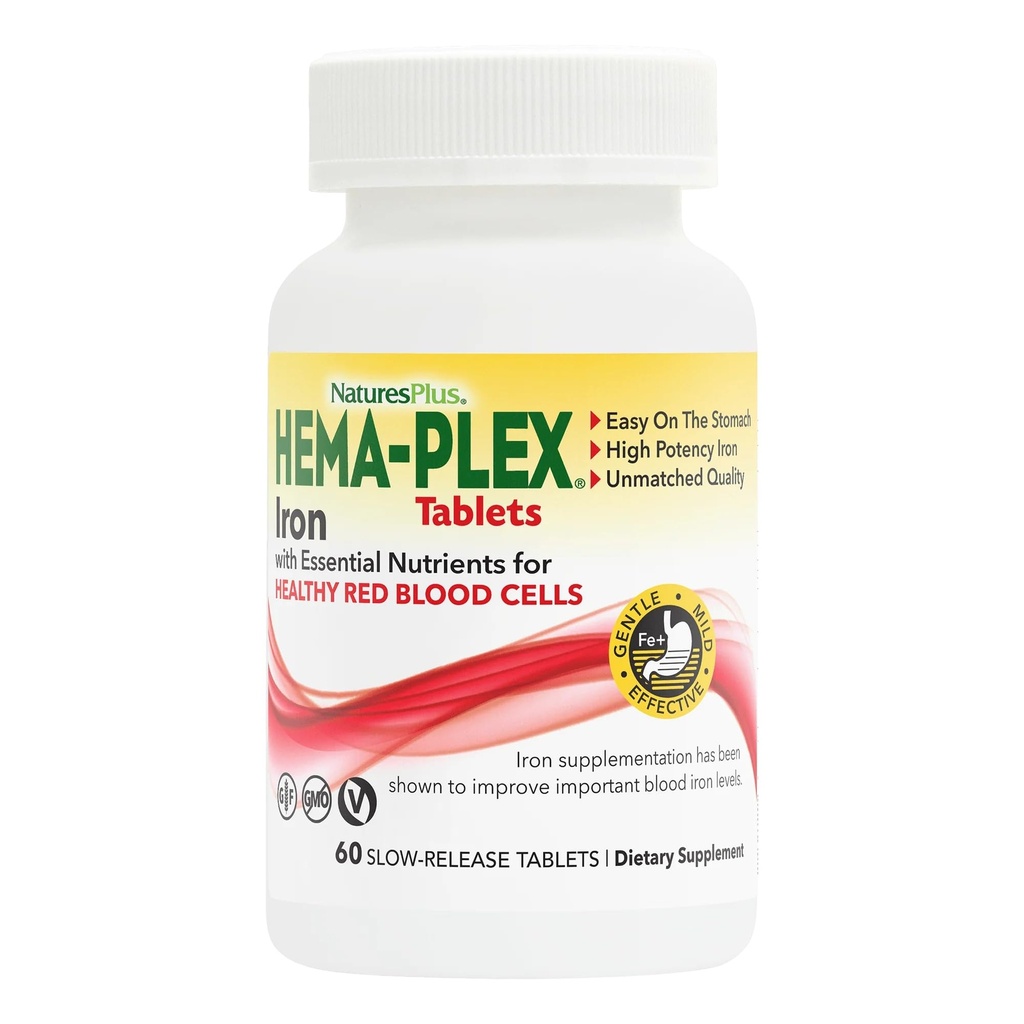 NaturesPlus Hema-Plex Iron - 60 정제 - 85 mg 요소 철 + 비타민 C & 건강한 붉은 혈액 세포를위한 Bioflavonoids - 채식주의자, 글루텐 무료 - 30 서빙