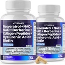 Vitamax Resveratrol NAD+ Berberine Hyaluronic 산 - Biotin 포도 & Blueberry + NAC - 교원질 펩티드 - 머리, 못, 피부 & 합동 보충교재 - 21에서 1 여자와 남자 - 미국에서 만드는 - 120 조사