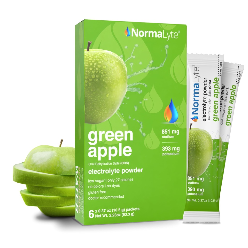 NormaLyte 구두 Rehydration 소금 팩 6 (애플) | 에너지 보충 교재, 전해질 소포, 칼륨 보충교재, Hydration 향낭, 부식방지제, 채식주의자, 탈수