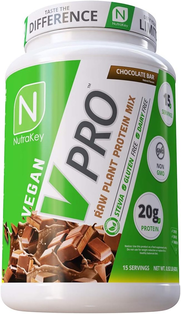 NutraKey V-Pro, 익지않는 식물 단백질 분말, 유기, Vegan, 낮은 Carb의 단백질 (Chocolate) 2-Pound의 20g로 글루텐 자유로운