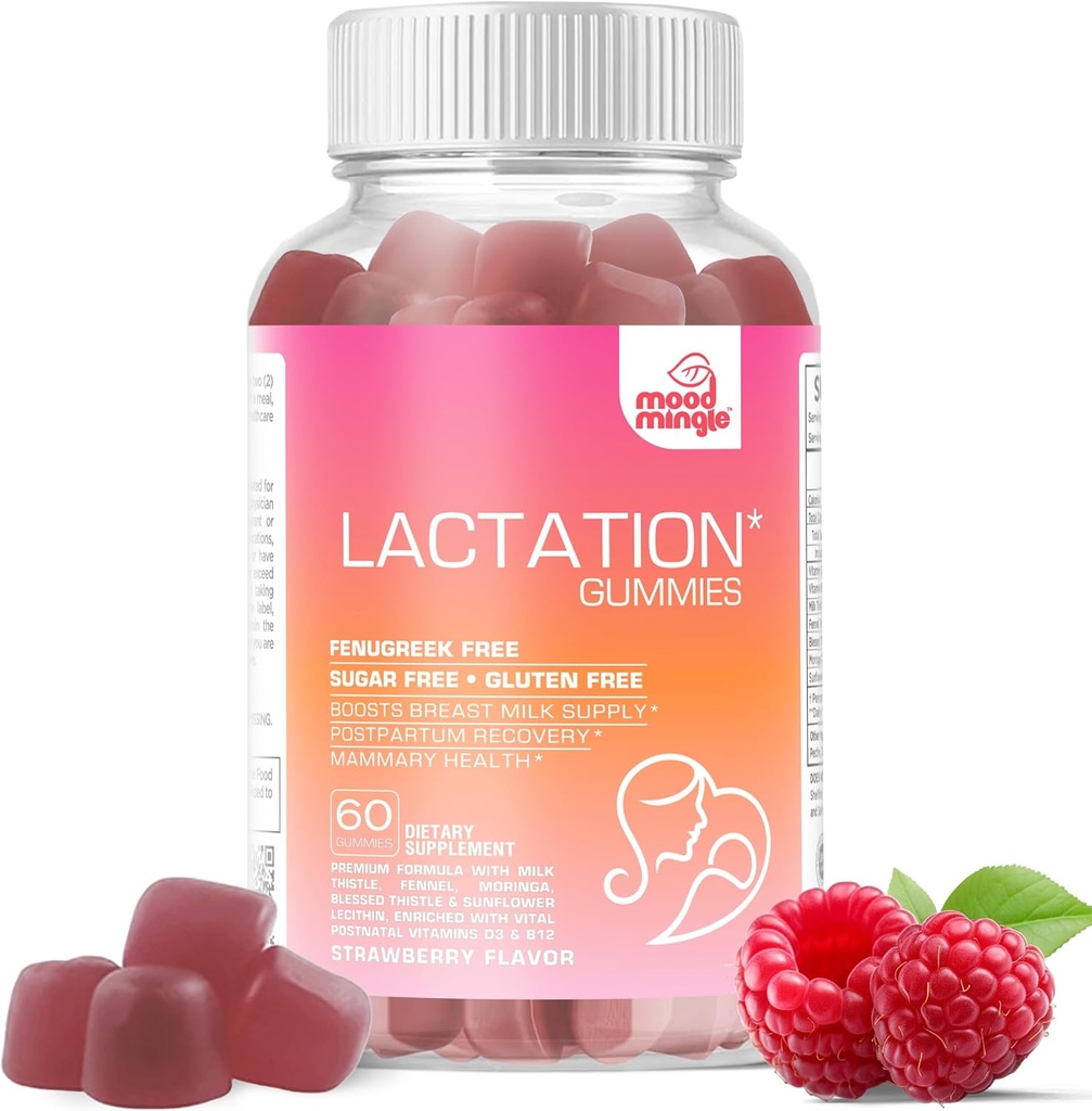 Lactation and Postpartum Support Gummies - Blessed Thistle, Fennel Seed, Milk Thistle, Moringa, Sunflower Lecithin, 비타민 D3 및 B12 - 우유 공급 우유 생산 증가
