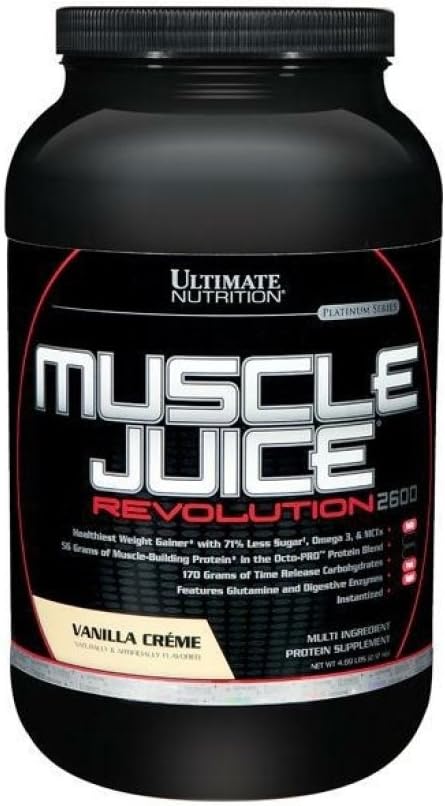 궁극적인 영양 근육 주스 혁명 2600 무게 게인, Glutamine, Micellar Casein, 시간 방출 복잡한 탄수화물, 바닐라 단백질 분말, 4.69 파운드와 근육 회복