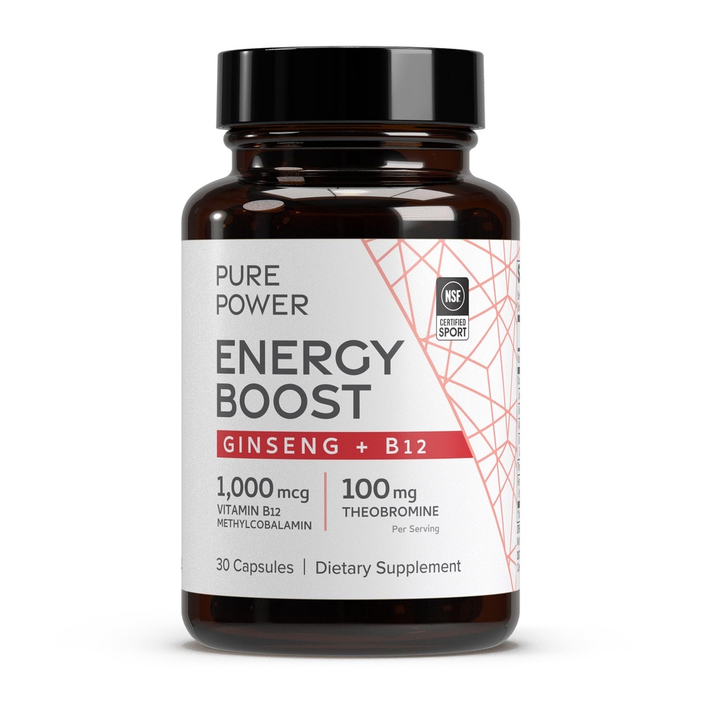 Mercola Pure Power Energy Boost 박사, 30 서빙 (30 캡슐), Ginseng + B12, 다이어트 보충, 부스트 물리 & 정신 에너지, 비 GMO