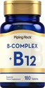 Piping Rock Vitamin B Complex | 180 타블렛 | B12 | 채식, 비 GMO, 콩고 민주 공화국