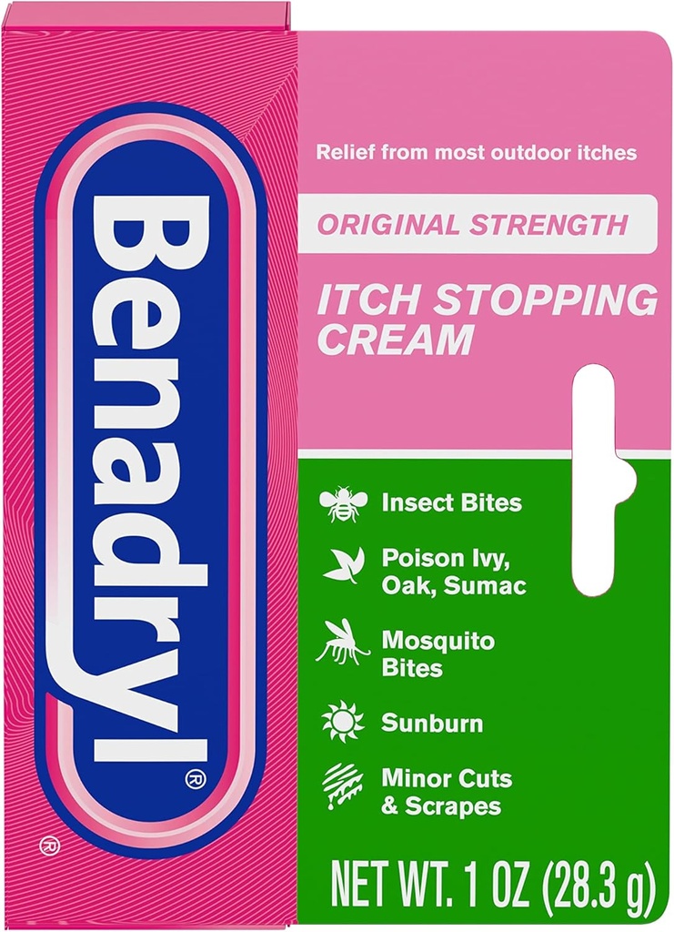 Benadryl 본래 힘 Itch는 반대로 이체 크림, Diphenhydramine HCl 화제 진통제 & 아연 아세테이트 피부 보호제, 대부분의 옥외 이체, 1개 oz (6의 포장)에서 기복을 멈추었습니다