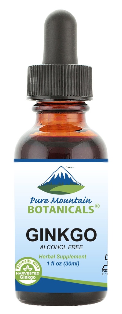 Pure Mountain Botanicals Gingko Biloba 액체 추출물 드롭 - Wild Harvest Ginkgo Biloba 잎 보충 교재의 알코올 자유 낙농