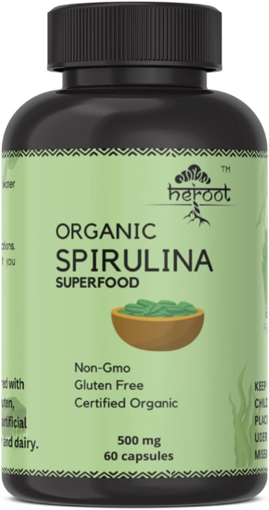유기 Spirulina 단백질 분말 캡슐 - 에너지를위한 비타민 및 미네랄 - 채식주의, 글루텐 100 % 퓨어 Superfood for Optimal Health (120 캡슐)