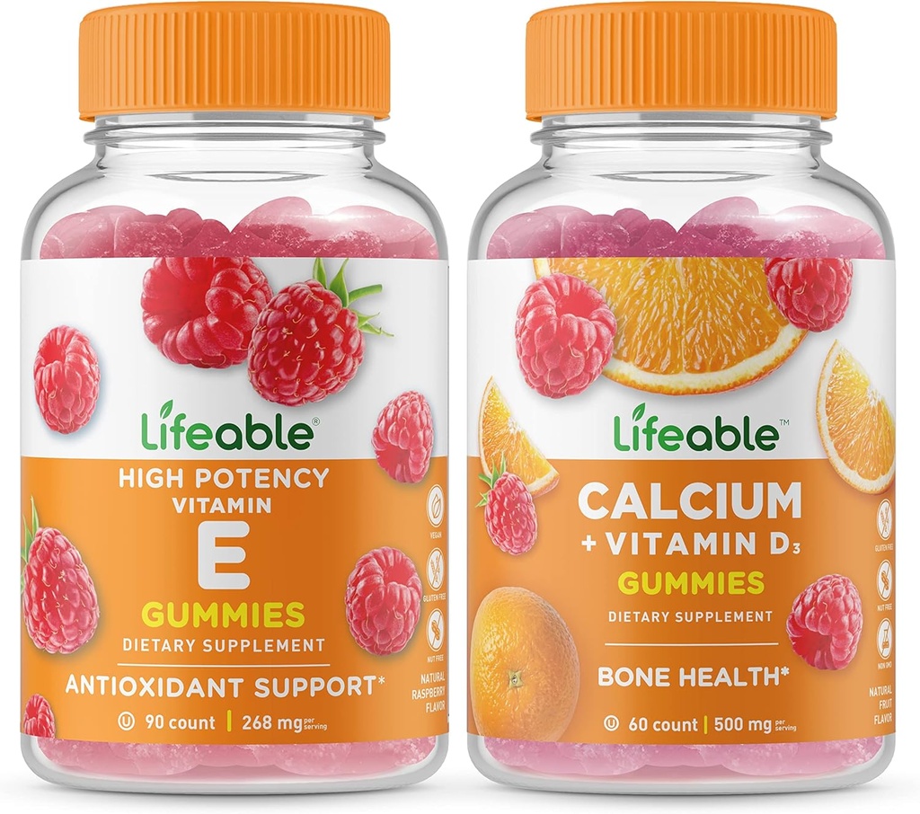 비타민 D, Gummies 번들이있는 Lifeable Vitamin E + 칼슘 - 훌륭한 타스팅, 비타민 보충, 글루텐 무료, GMO 무료, Chewable Gummy