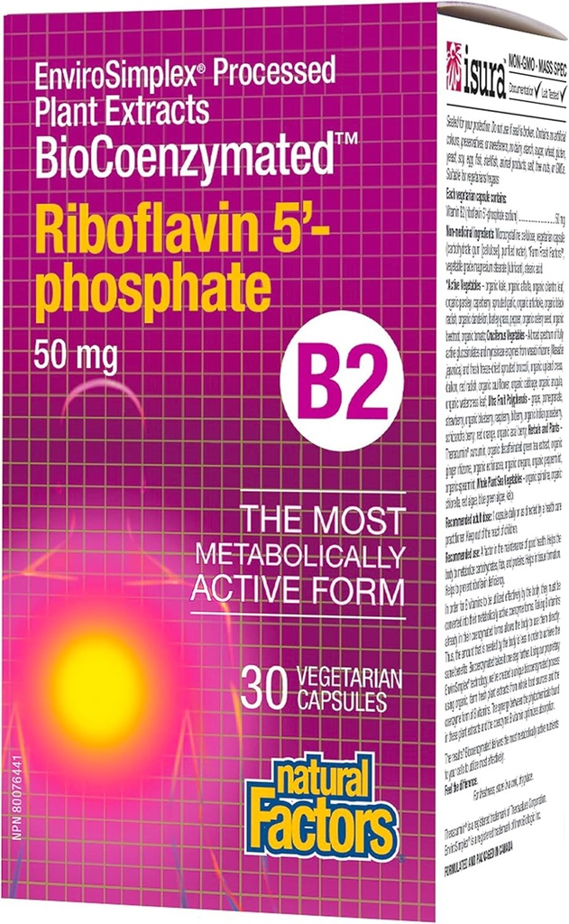 BioCoenzymatedRiboflavin5'-Phosphate 50mg 자연적인 요인 30 VegCaps