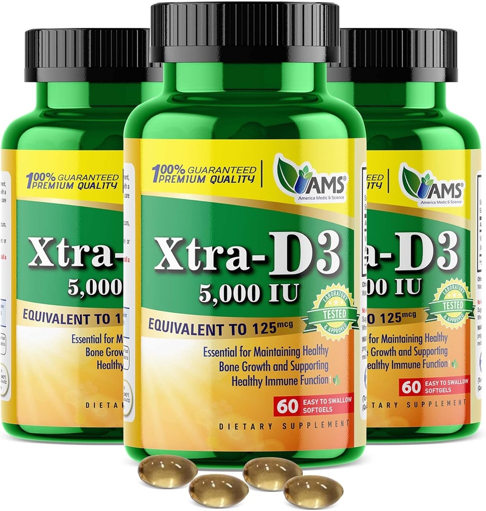 미국 Medic & 과학 Xtra D3 비타민 D 5,000 IU (125 mcg) 남자 & 여자 (180Easy에 삼키기 Softgels) 3pack|Bone,Heart 건강, 면역 시스템 지원,Lung 기능에 대 한 최고의