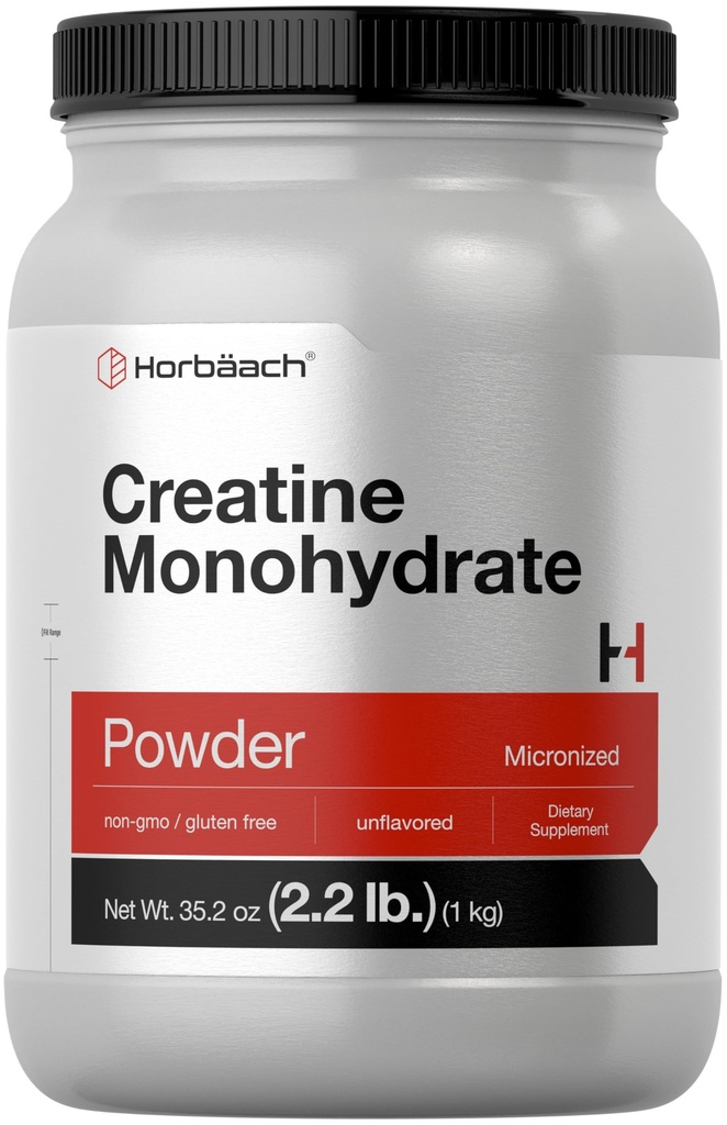 Horbäach Creatine Monohydrate Powder | 2.2lbs (35.2 oz) | Micronized and Unflavored | 채식주의, 비 GMO 및 글루텐 무료 보충