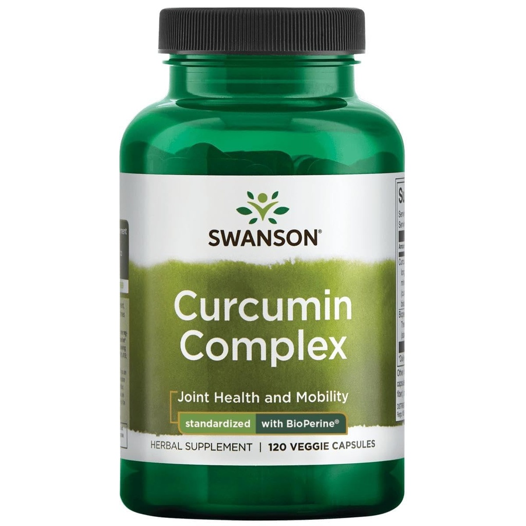 Swanson Curcumin Complex - 초본 보충 보조 건강, 이동성 및 물리적 기능 - 최대 흡수를위한 BioPerine로 표준화 - (120 Veggie 캡슐)