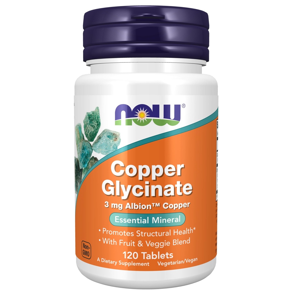 지금 음식은, 3mg Albion 구리를 가진 구리 Glycinate, 구조상 Health*, 120의 정제, 밝은 회색, Tan를 승진시킵니다