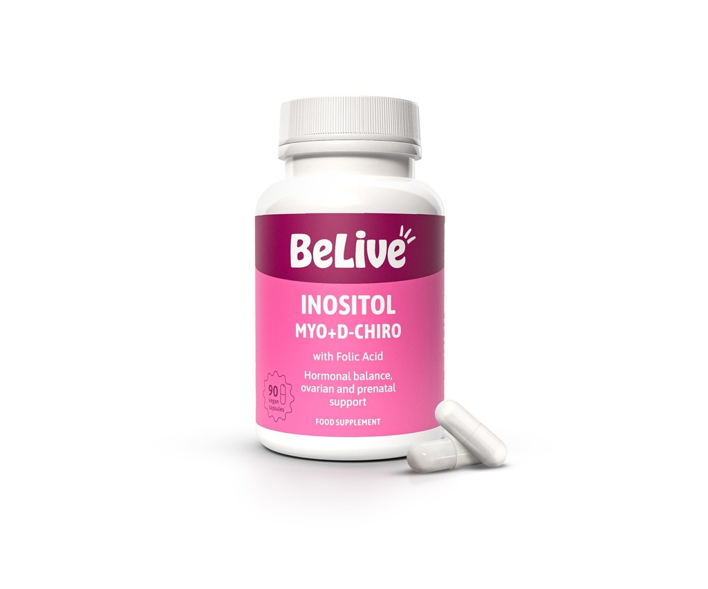 BeLive Myo-Inositol & D-Chiro Inositol 캡슐 - 여성을위한 Folic 산 보충제와 90Ct I Inositol 보충, Optimal 40 : 1 비율 (1)