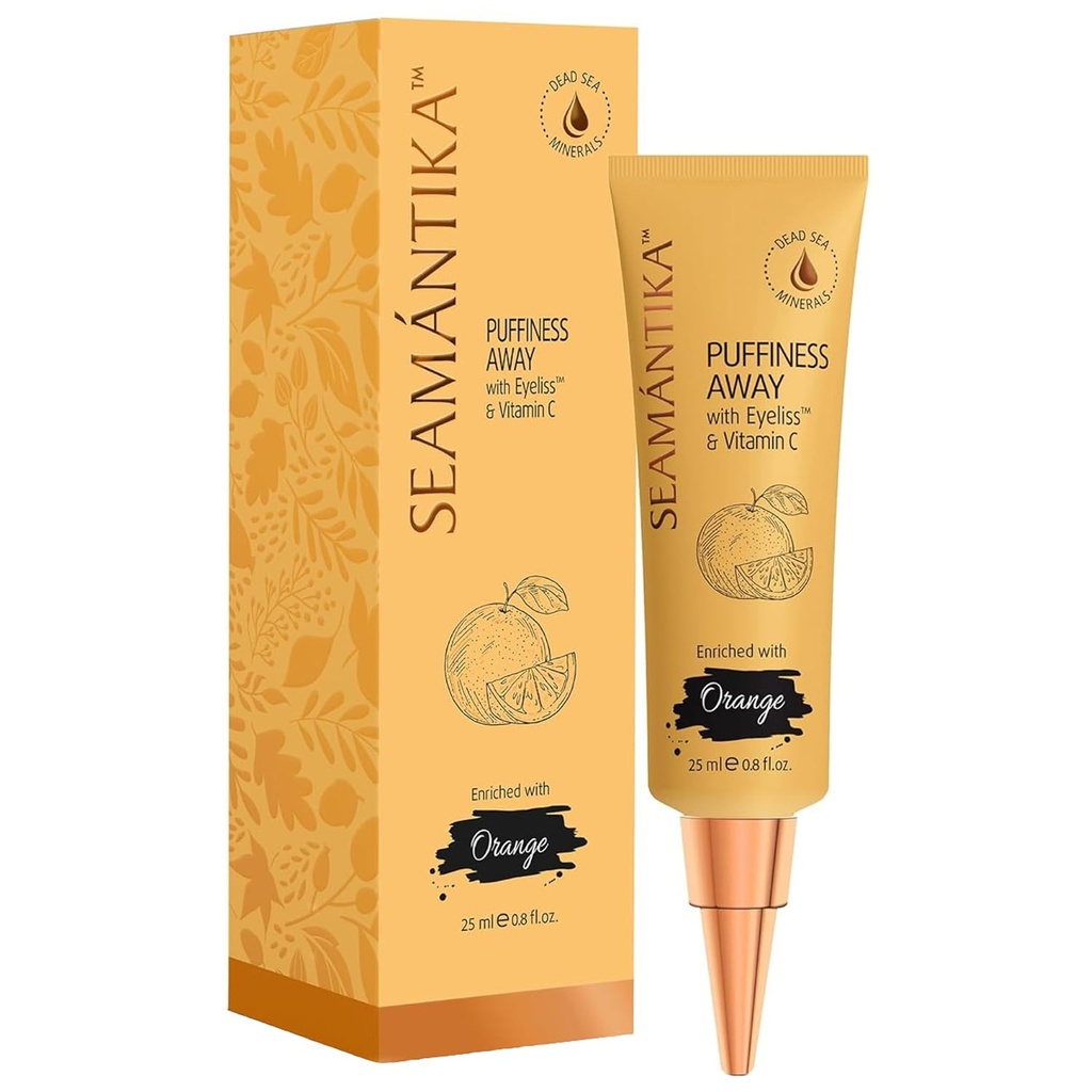 SEAMANTIKA PUFFINESS AWAY Eye Cream 0.8 fl.oz - 즉시 아이 가방 제거제 붓기 눈 속임수; 비타민 C, 눈 부풀기 흡진기 순간 결과, 주름 및 어두운 원형의 임시 감소