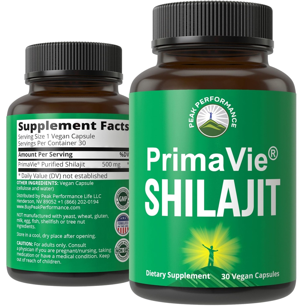 PrimaVie는 순수한 Shilajit 분말로 만드는 Shilajit 캡슐을 순화했습니다. 40+ Trace 무기물, Fulvic 산을 가진 임상 시험된 자연적인 보충교재. 정제 지원 Mitochondria + 뇌 기능