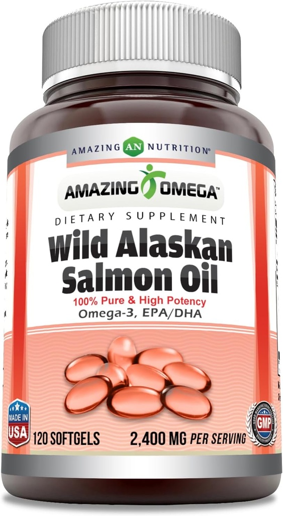 놀라운 오메가 야생 알래스카 연어 오일 (Omega-3, EPA / DHA) 보충 | 2400 Mg Per 서빙 | 120 Softgel | Non-GMO | 글루텐 프리 | 미국