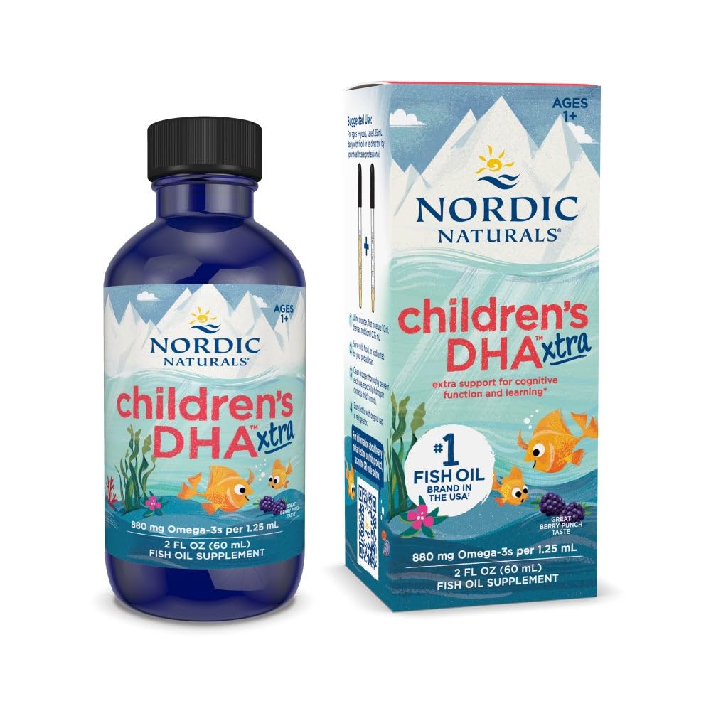 Nordic Naturals Children's DHA Xtra, Berry Punch - 어린이 2온스 - EPA 및 DHA와 880mg 총 오메가-3s -인지 및 면역 기능, 학습, 사회 개발 - Non-GMO - 48 서빙