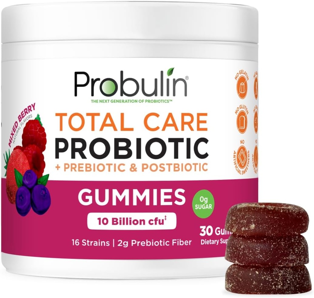 총 관리 Probiotic + Prebiotic + Postbiotic Gummies - 혼합 Berry 30ct