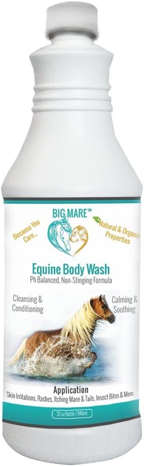 Big Mare Horse Medicated Body Wash | Girth Itch, Scratches, Hives, Rain Rot, Dry, Irritated Skin & Hair Loss의 임상 입증 된 효과 | 수의학 승인 및 권장 32 oz Bottle