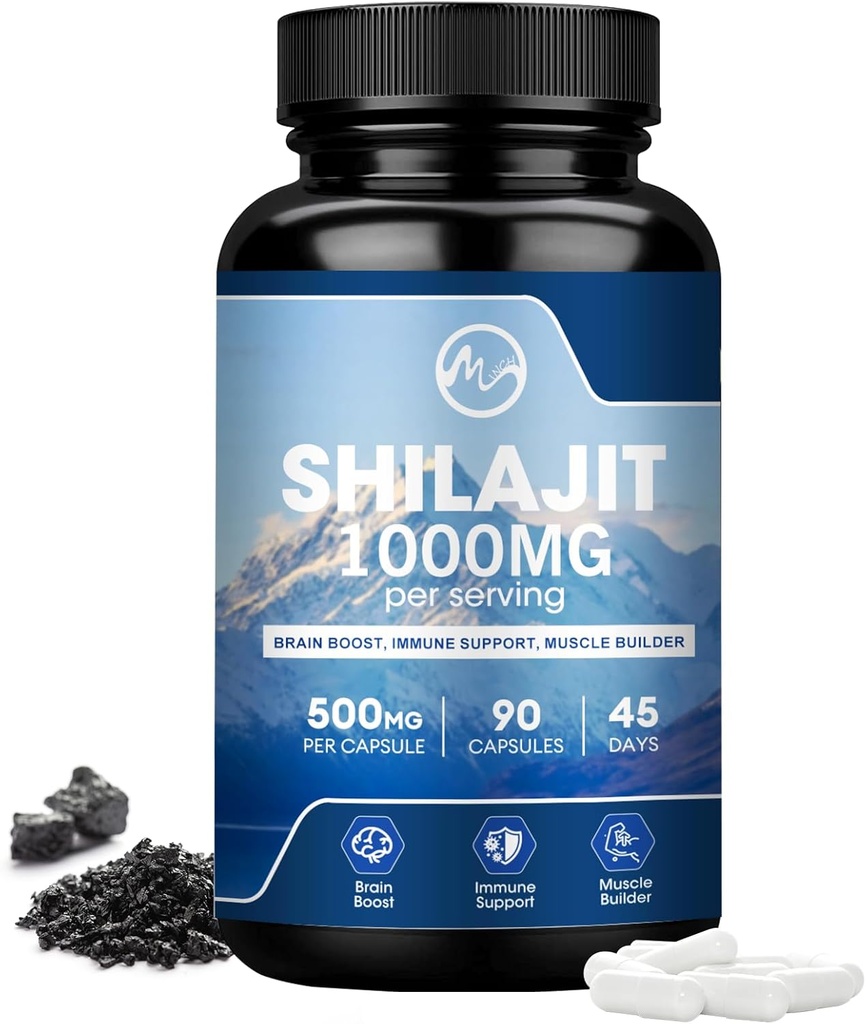 Shilajit 보충교재, 남자 & 여자를 위한 Fulvic 산을 가진 Shilajit 캡슐, 85+를 가진 Shilajit 에너지, 성능 및 면역 건강을위한 추적 미네랄 | Non-GMO - 90 캡슐