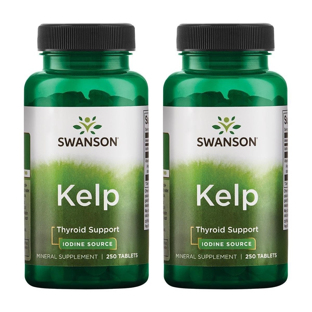 Swanson Kelp - 갑상선 건강을 지원하는 자연적인 Iodine 근원 - 무기물 보충교재 w/Iodine 근원은 0.4%를 표준화했습니다 - (250의 정제, 225mcg 각각) (2 팩)